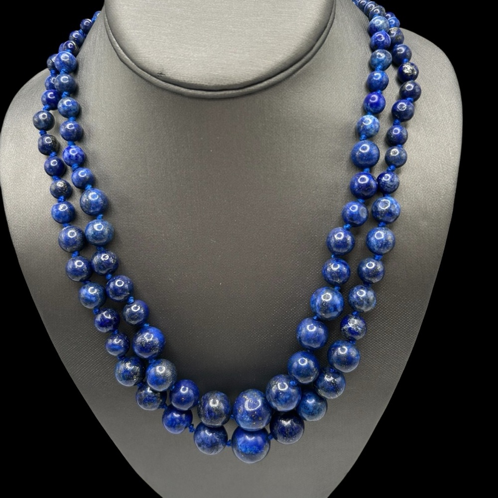 Stunning Genuine Lapis Lazuli Graduated Double Strand Necklace